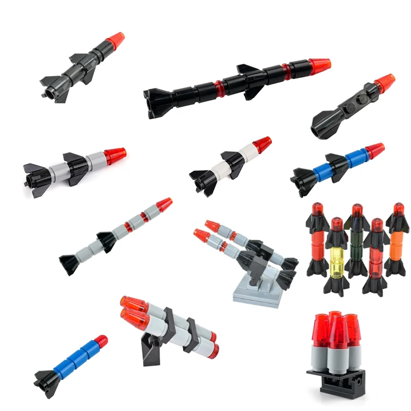 MOC – petits blocs de construction de conception de fusée, série militaire, Missile de fusée pour garçons, bricolage, modèle d'assemblage, briques, jouets, accessoires