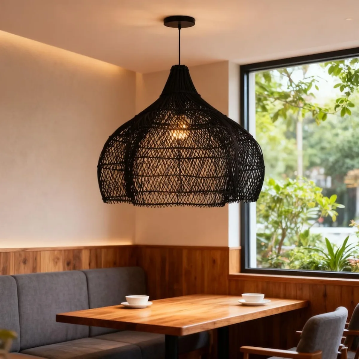 

JOYINLED Modern Japanese Rattan Chandelier Handmade Wicker Pendant Light Living Room Restaurant Kitchen Dining Room Ceiling Lamp