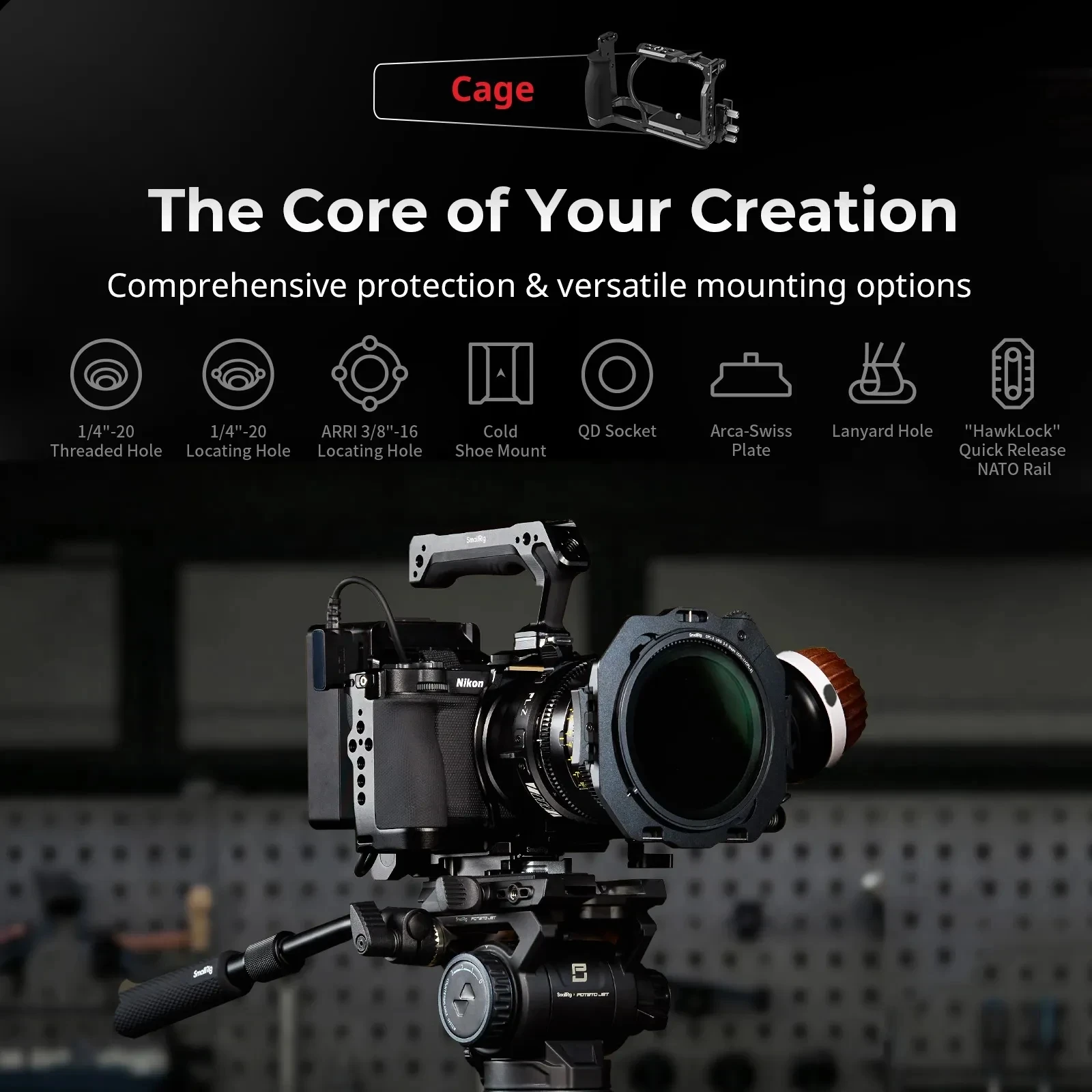 

Комплект кейджей SmallRig HawkLock для Nikon ZR: полноразмерный и полукомплектный кейдж для камеры, деревянная L-образная рукоятка с креплением V-Mount для аккумулятора
