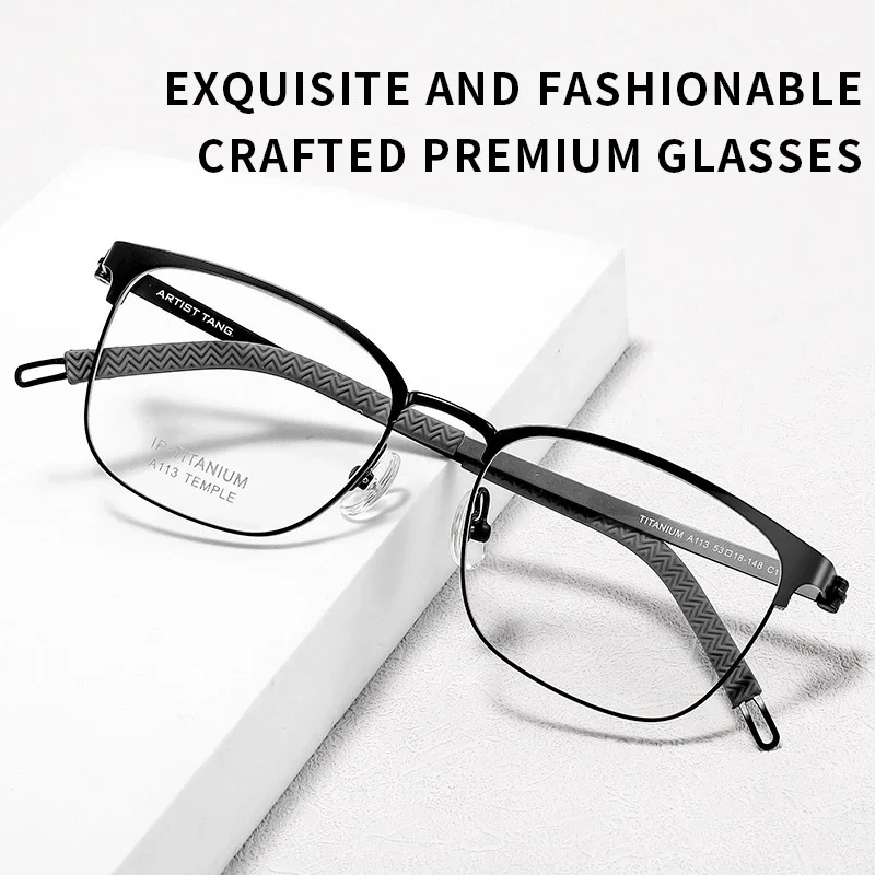 

Pure Titanium Frame Flexible Square Optical Prescription Eyewear Retro Fashion Myopia Hyperopia Glasses Customizable A113E