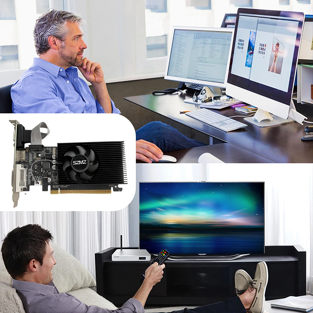 

GT730 Игровая видеокарта DDR3 4 ГБ с HDMI-совместимым портом VGA DVI Низкопрофильная видеокарта для ПК для настольных ПК ПК/серверов