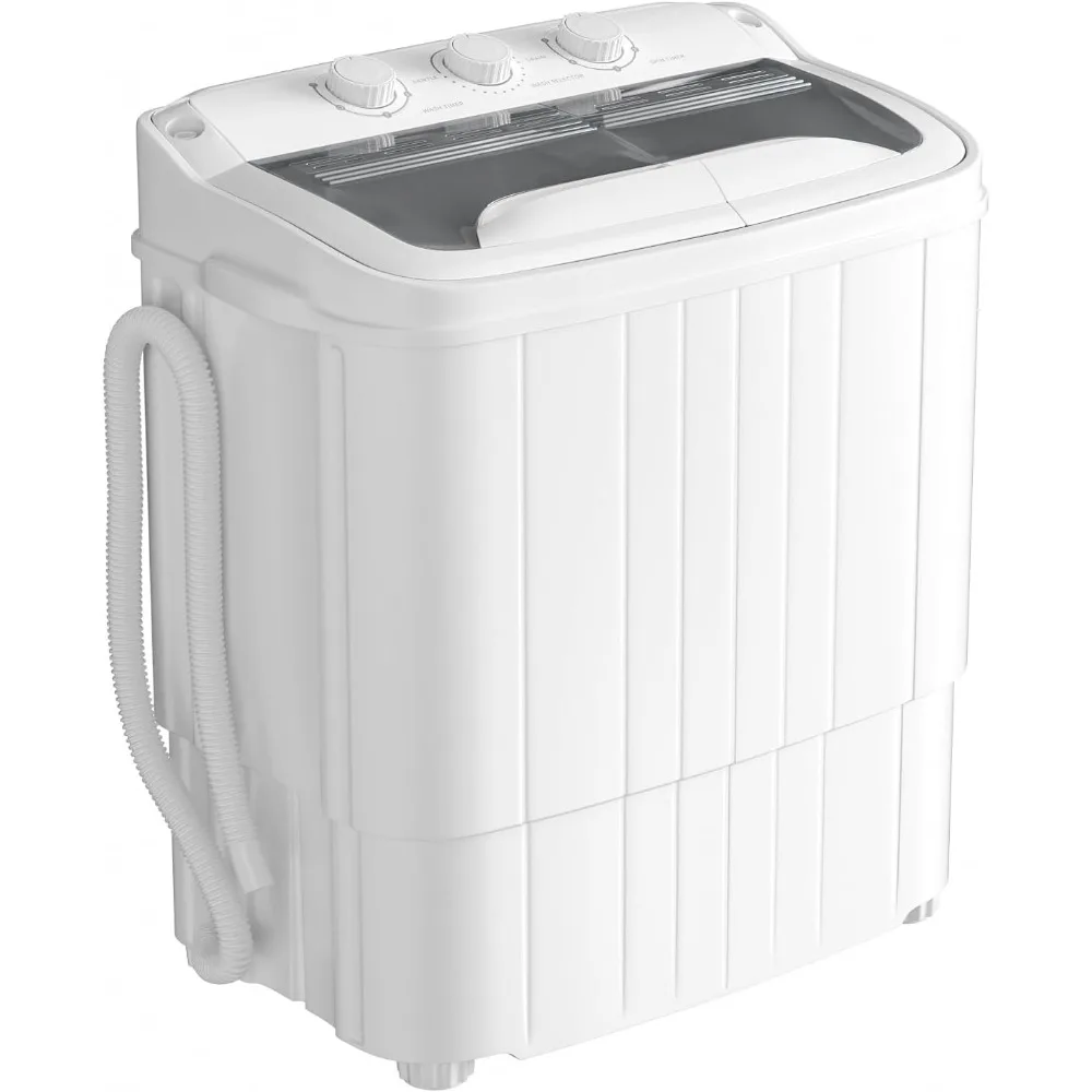 

Portable Washing Machine with Longer Hose, Twin Tub Washer Mini Compact Laundry Machine with Drain Pump