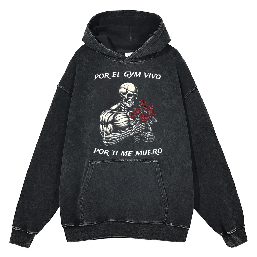 Fall/Winter Men's Skull Print Hoodie Front Pocket Graphic Sweatshirt 100% Cotton Pullover Sports Jogging Casual Harajuku Top