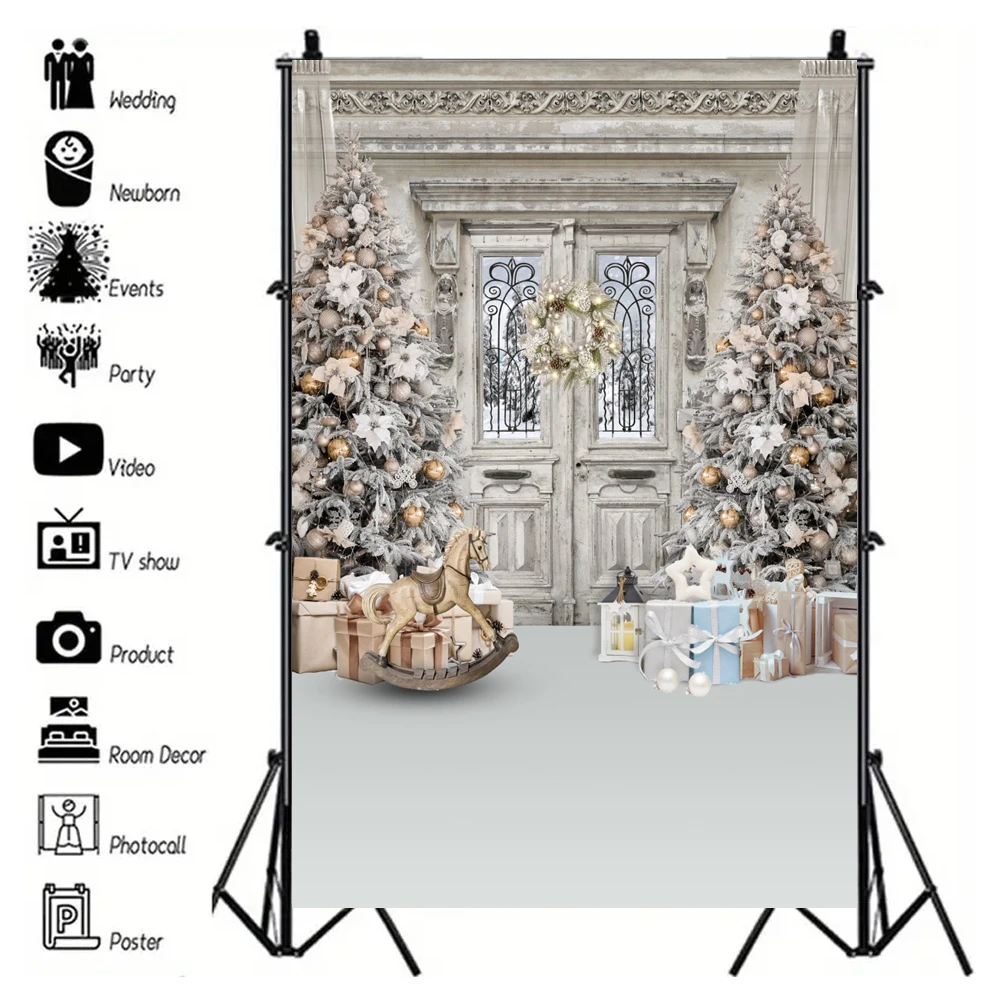 الشتاء عيد الميلاد الديكور التصوير خلفية شجرة عيد الميلاد إكليل الموقد بوابة نافذة هدية الاطفال الشتاء الأسرة خلفية الحفلات #2