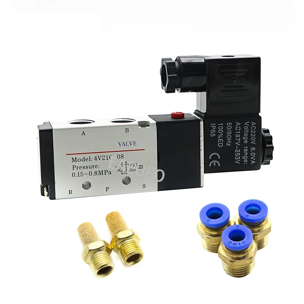 

Pneumatic Electric Solenoid Valve 4V210-08 5 Way 2 Position Control Air Gas Magnetic Valve 12V 24V 220V 4mm-12mm Hose Fittings