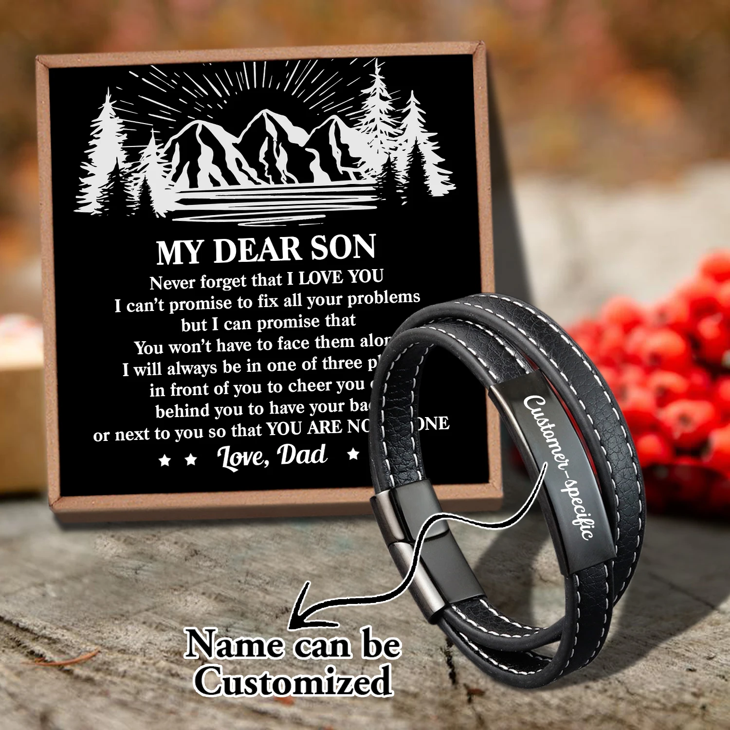 

Sam3032 Dad To My Son Name Can Be Customized Card text Classic Design Men's Stainless Steel Bracelets With Magnetic Clasp