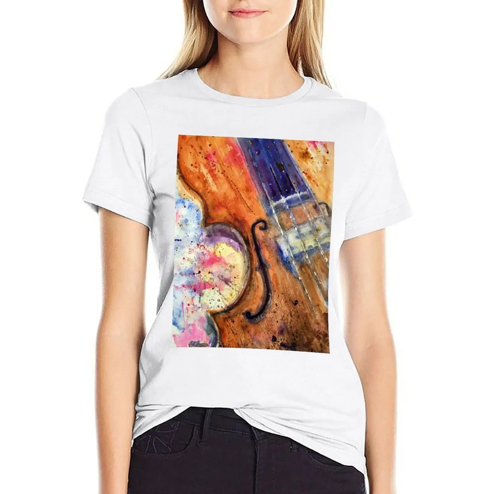 Euphoric Strings: Watercolour Painting of a Violin T-shirt cute tops kawaii clothes aesthetic clothes summer blouses woman 2024