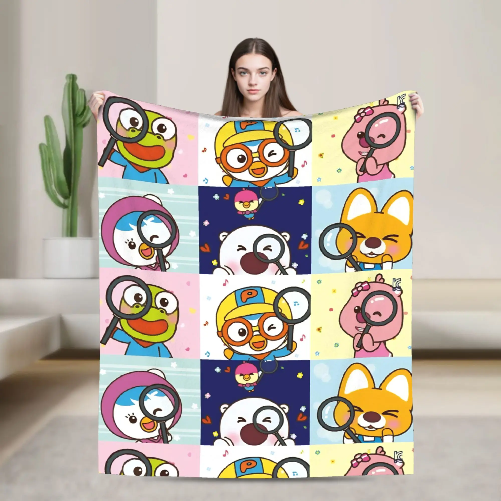 Pororos Cartoon Blanket Cover Wool Throw Blanket Summer Air Conditioning Printed Lightweight Bedspreads,