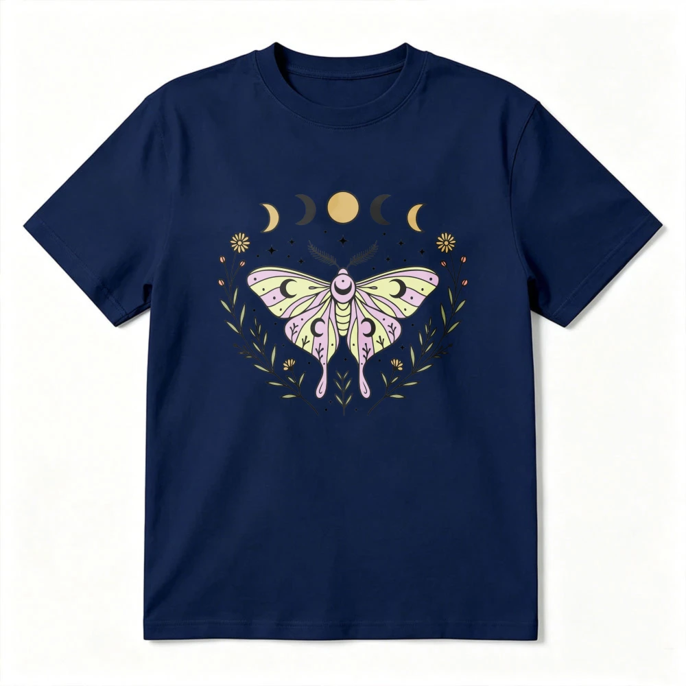Magical Insect Art on Boho Butterfly Moth Tees Celestial Boho Tops Lunar Phase Botanical Tee Mystic Culture Fans Cotton Shirt