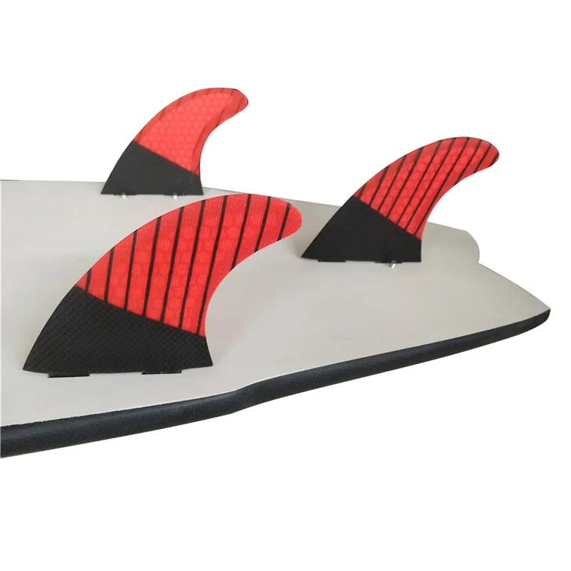 UPSURF Double Tabs Surf Fins S/M Size Fiberglass Honeycomb Surfboard Fins Red Color 3PCS Per Set Replacement Surf Board Fins