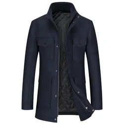 New Winter Men Multiple Pockets Casual Woolen Coats Thicker Warm Cashmere Trench Long Jackets Quality Male Overcoats Size 3XL