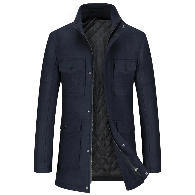 New Winter Men Multiple Pockets Casual Woolen Coats Thicker Warm Cashmere Trench Long Jackets Quality Male Overcoats Size 3XL
