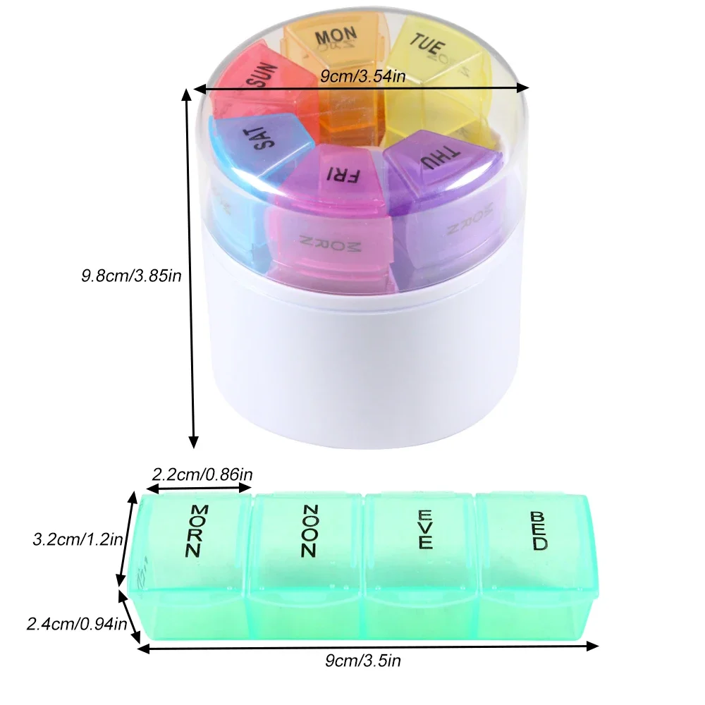 1PCS Weekly Pill Manager, 4 Daily Pill Boxes, 7-Day Pill Rack Moisture-Proof, Supplement Container (Cylindrical Storage)