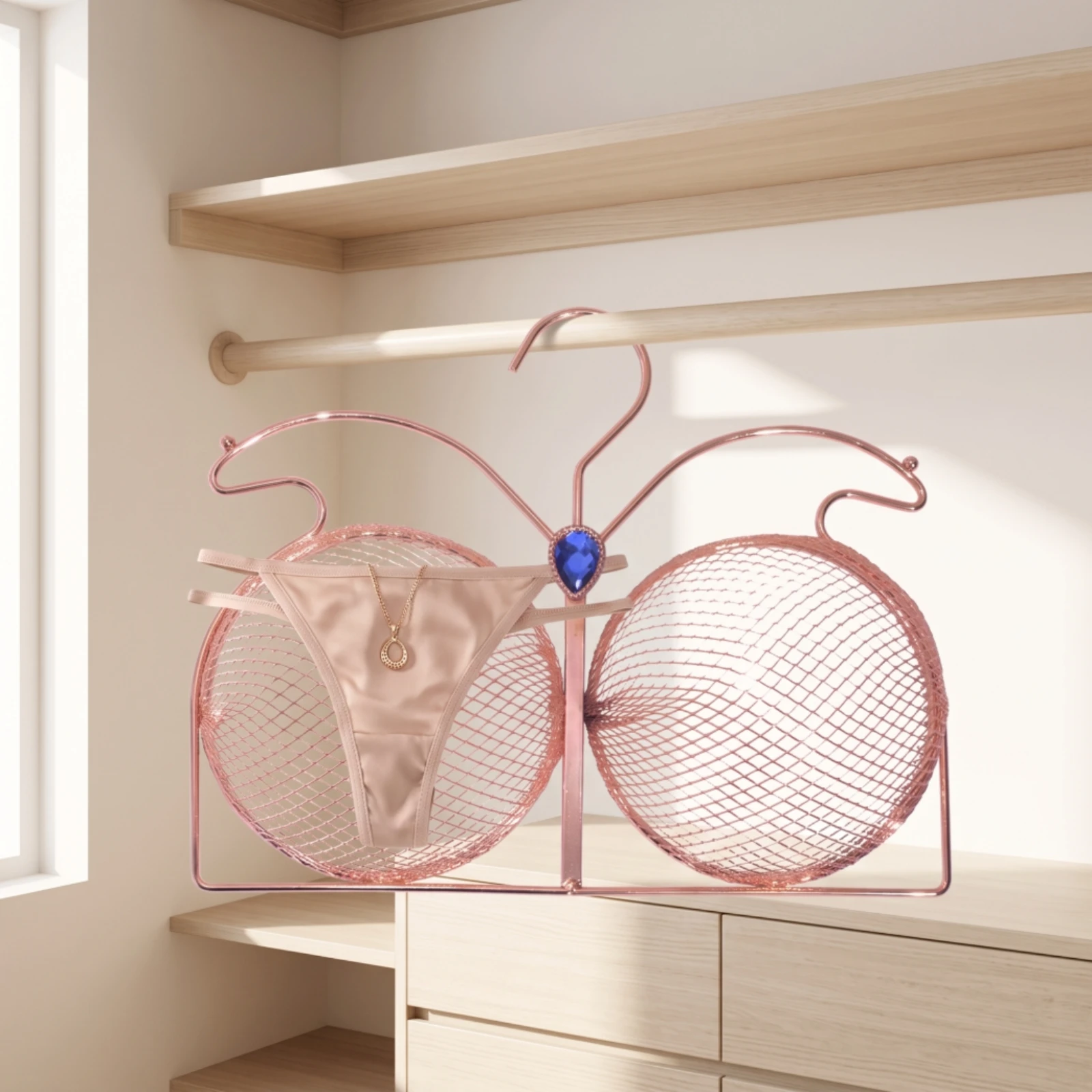 Lingerie Display Hanger with Cup Forms Metal Bra Display Hanger Snag-Resistant Delicate for Boutiques, Clothing Racks