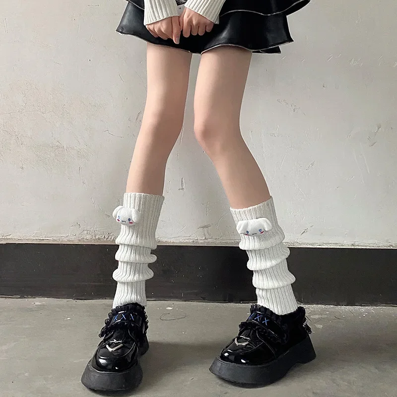 Sanrio Kuromi Cinnamoroll Knitting Tube Socks Female OVER KNEE Japanese JK Uniform Leg Warmers Cute Cartoon Pile of Socks