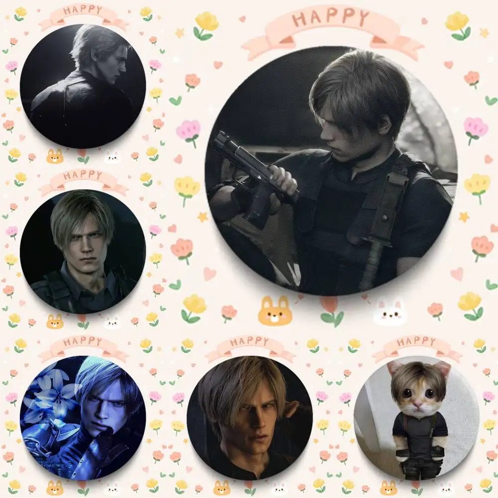 Game Resident Evil Cartoon Leon Kennedy Badges 25 32 44 58 75 Mm Round Cosplay Pin Bag Decor Friends Gifts Brooch Souvenir