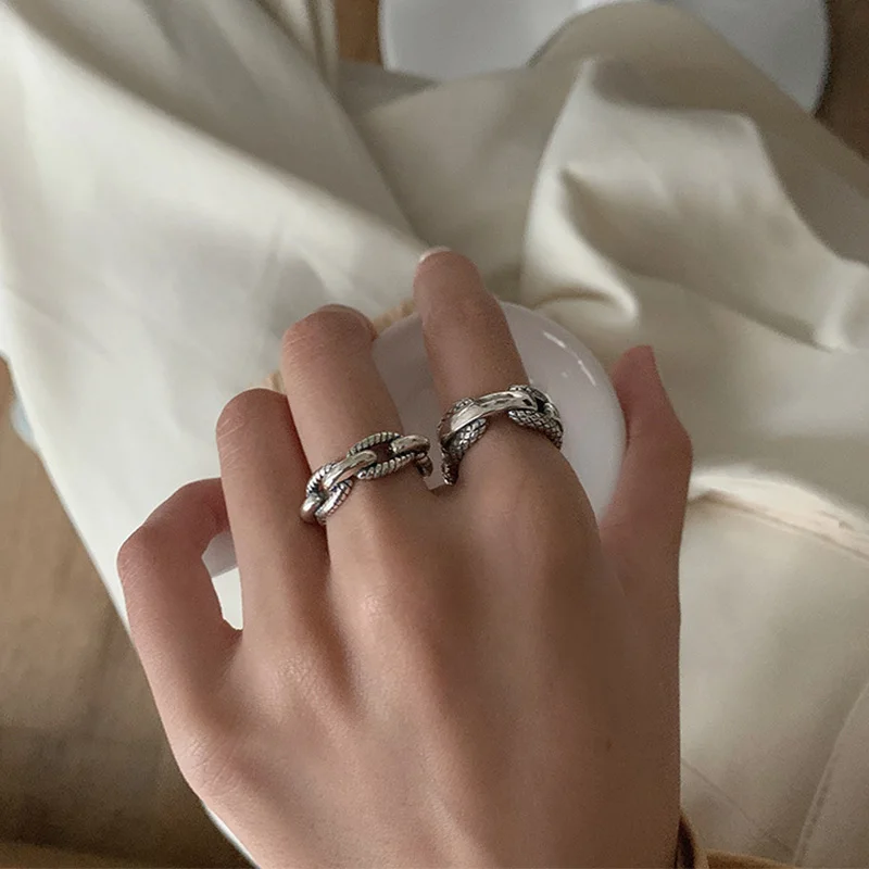 Mewanry Twist Weave Chain Geometric Rings For Women Couples Fashion Minimalist Hip Hop Vintage Personality Birthday Jewelry Gift