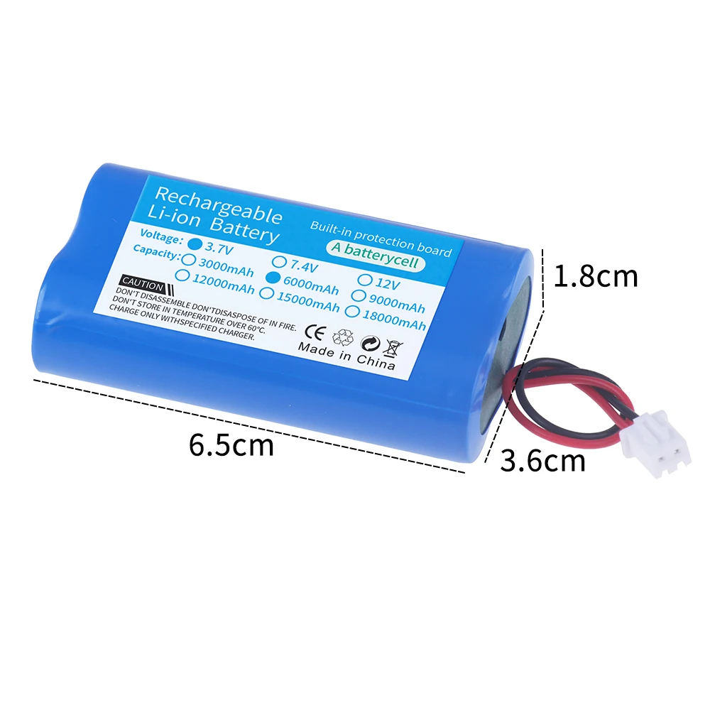 18650 3.7V 6000mA Li-ion Rechargeable Battery Pack with 2P Plug for RC Fishing LED Light Helicopter Power Tool Backup Battery