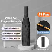 24 Bone Automatic Umbrella Solid Color Light Collapsible Large Format Outdoor Waterproof Sunshade Uv Protection Umbrella