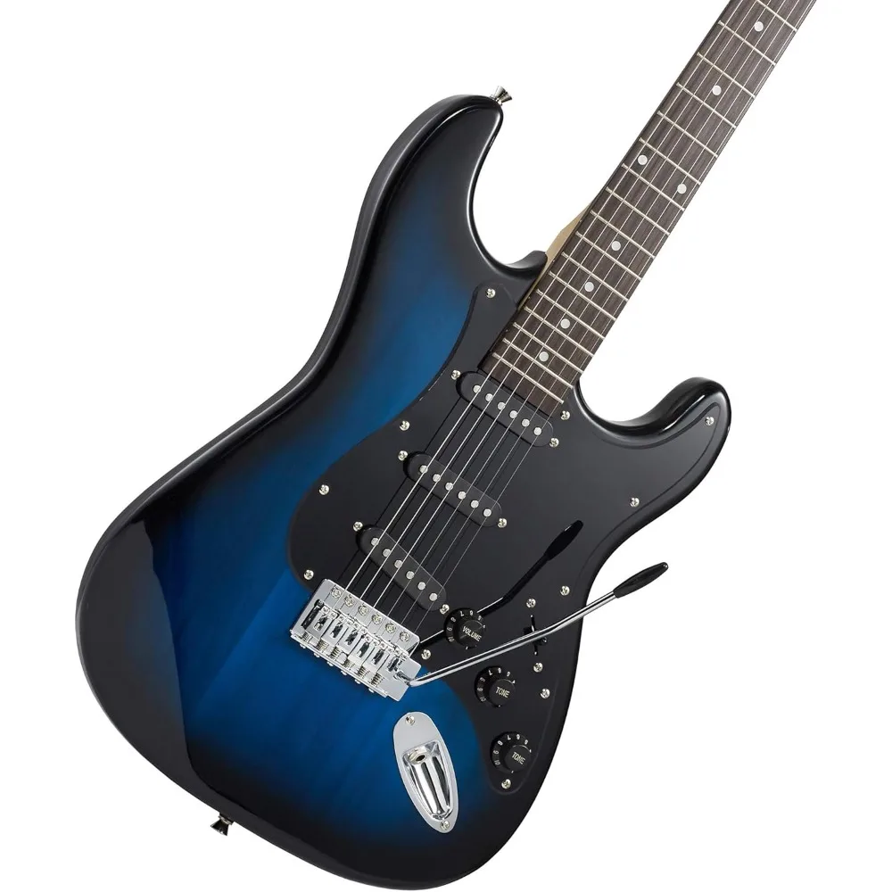 39-Inch Electric Guitar (Blue-Black), Full-Size Guitar Kit with Padded Gig Bag, Tremolo Bar, Strap, Strings, Cable, Cloth, Picks