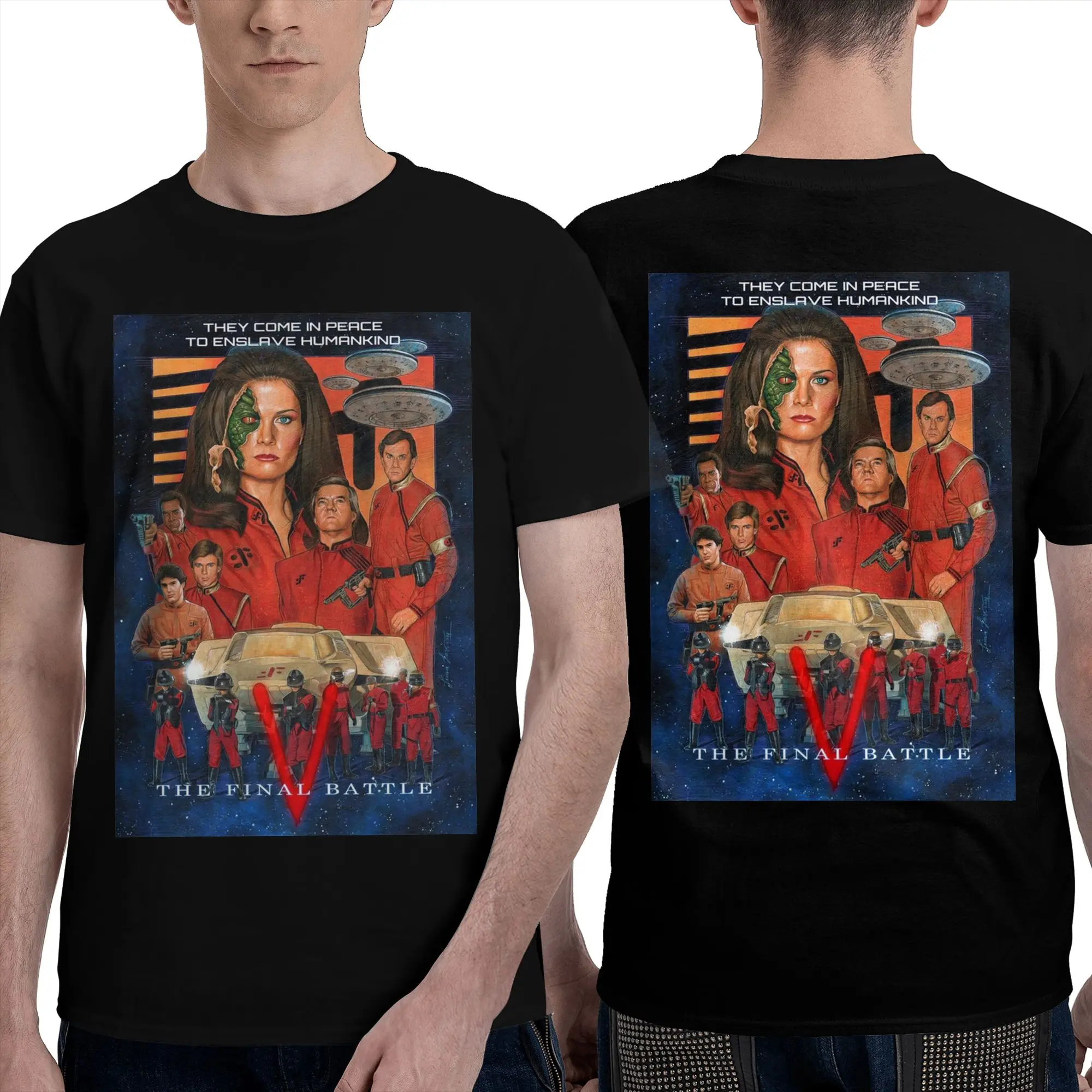 100% Cotton V The Visitors final battle tribute T-Shirt Men's Double Sided T Shirt Men Crew Neck Summer Shirts Tops S-6XL