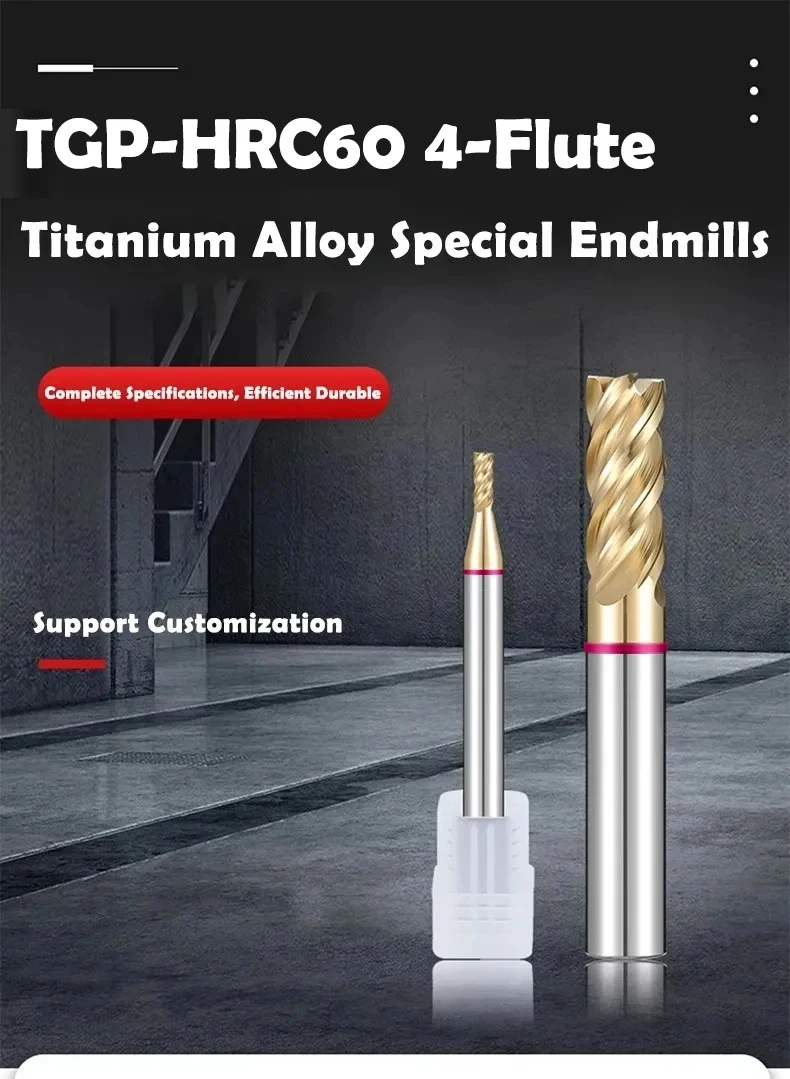 AZZKOR 4F Schaftfräser mit Farbring, Balchals AD-Beschichtung, Hartmetall-Wolframstahl, Flachbodenfräser für CNC-Maschinen, TGP-HRC70 – Detail 1
