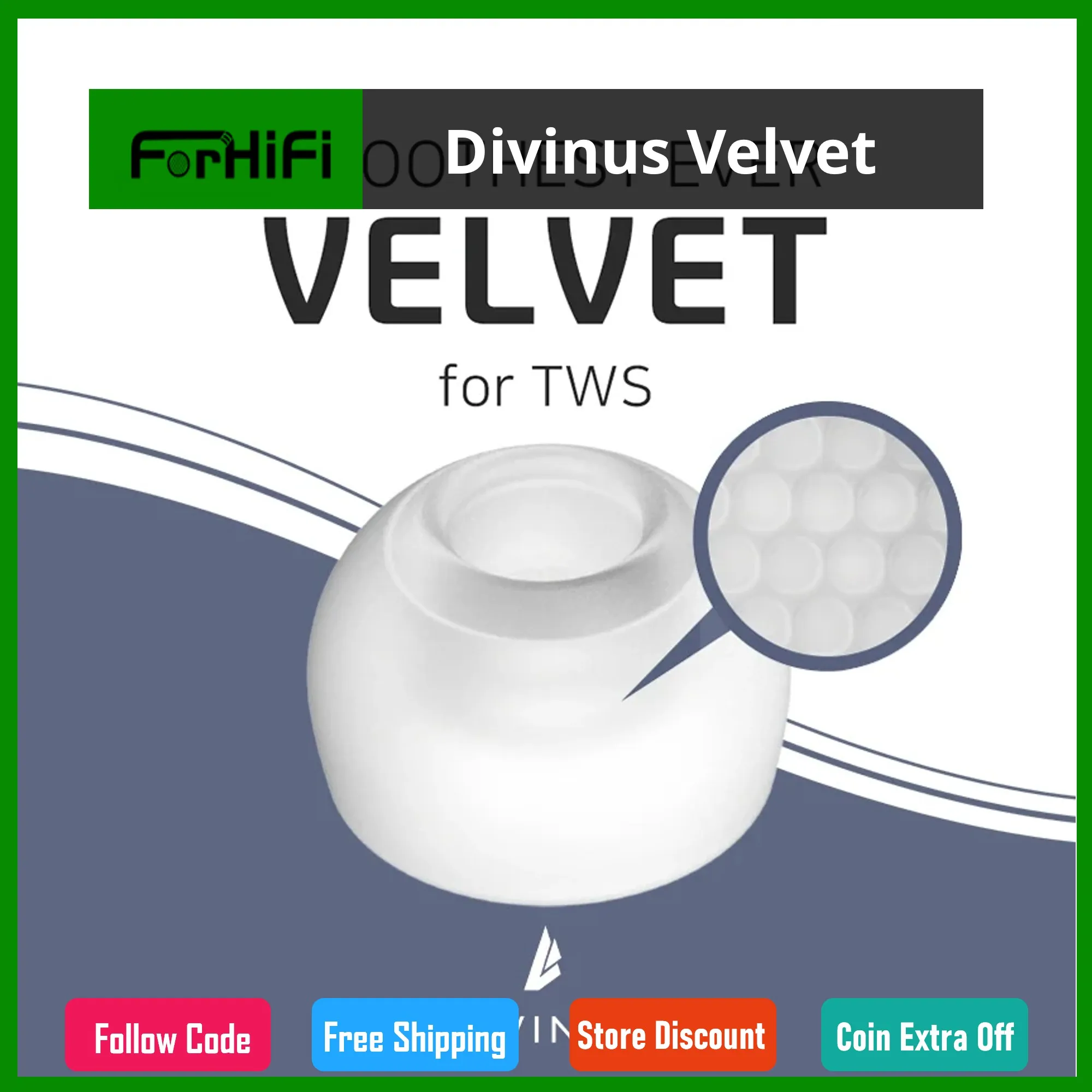 Divinus Velvet Eartips For TWS Wireless Earphone, Comfortness Low Pressure Wider loop Earbuds Ear tips For 3mm-5mm Nozzle