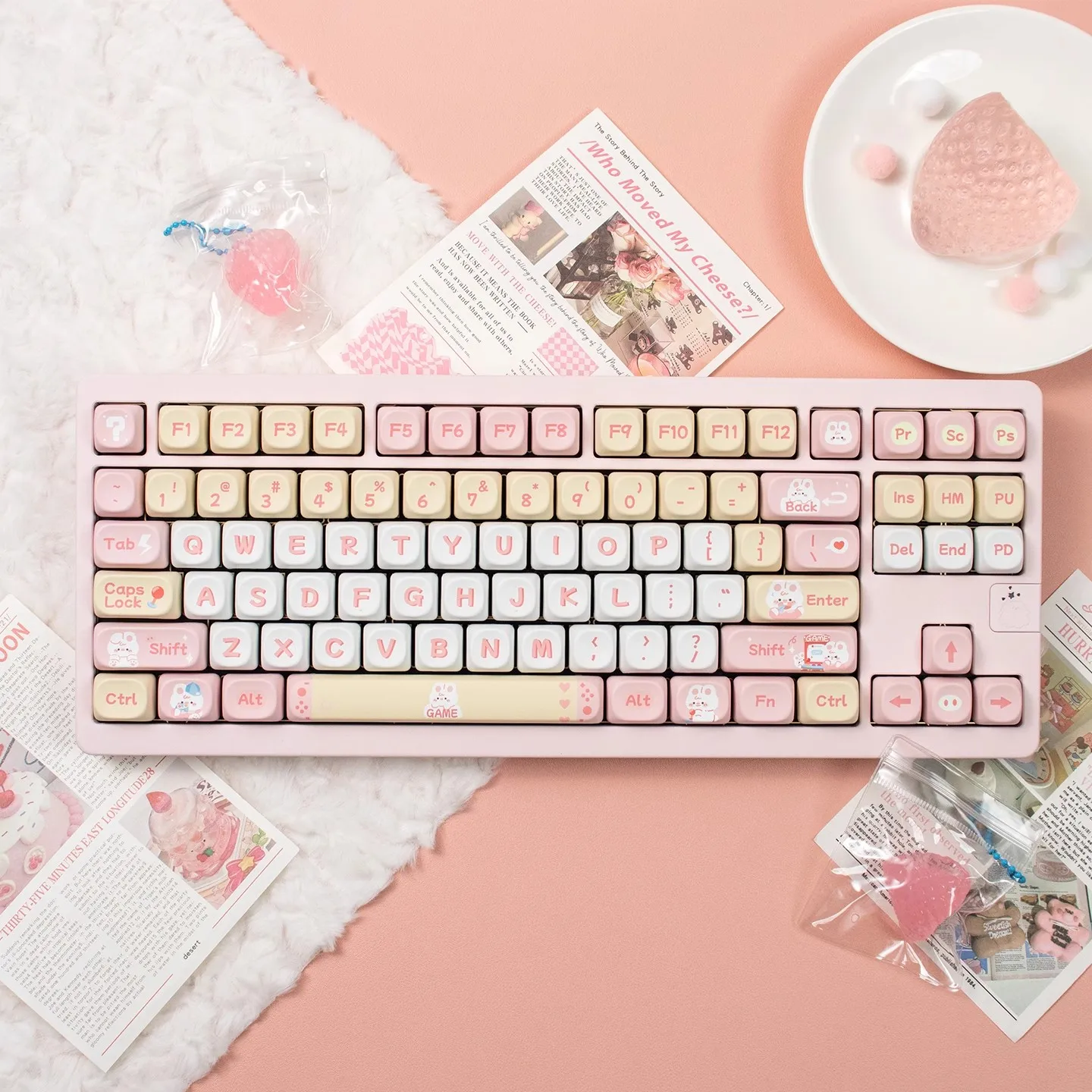 141 Keys MOA Keycaps PBT Dye Sublimation Cute Rabbit Bunny Pink for Mechanical Keyboard AULA F75 Ajazz Ak820Pro Game PC Girl