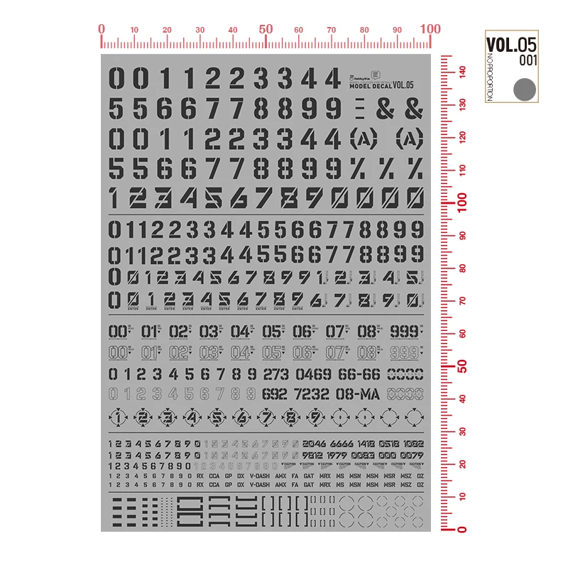 HOBBY MIO VOL5 Model Decals Digital Symbol Water Transfer Stickers Fluorescent Type For Model Hobby DIY Tools 1/100 1/144