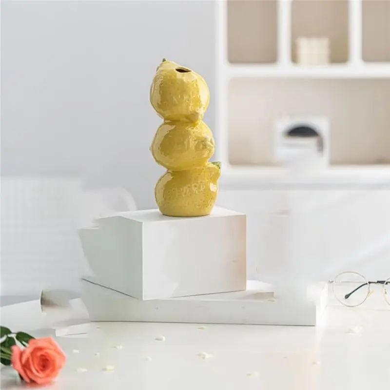 AB02 Stacked Fruit Design Vase-Vibrant Decoration-Whimsical Lemon For Home, Kitchen