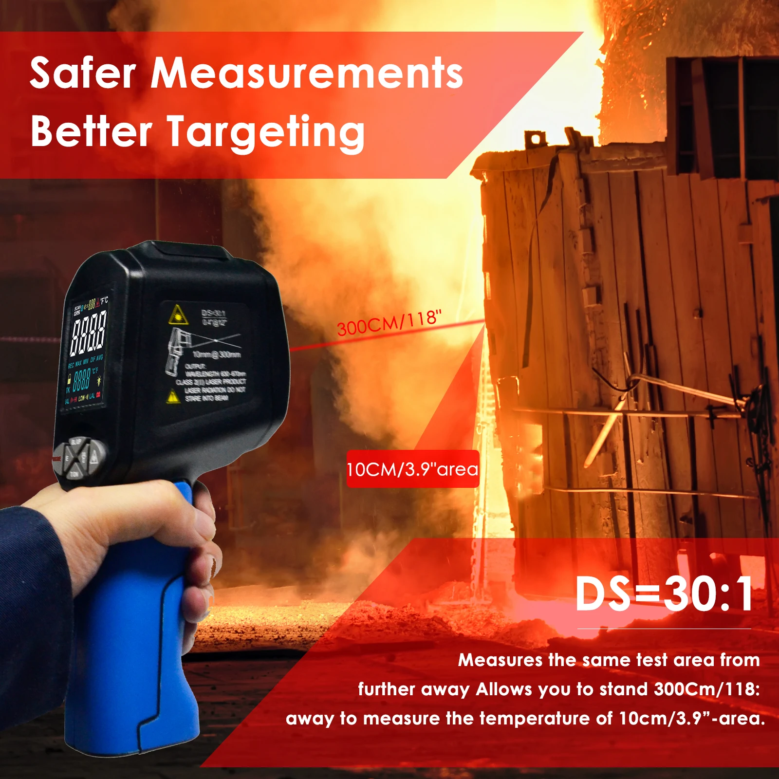 

High Temp Thermometer with Bluetooth,Pyrometer-58°F to 2876°F, DS 30:1 Non-Contact Laser Thermometer Gun with Flashlight