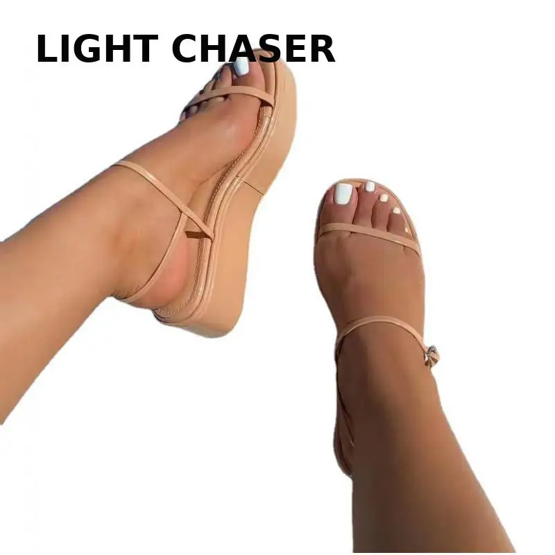Ladies Outdoor Beach Slippers Summer New Non-slip Sandals Platform Women's Sandalsthin Strap Flat Bottom Casual  Durable Sandals