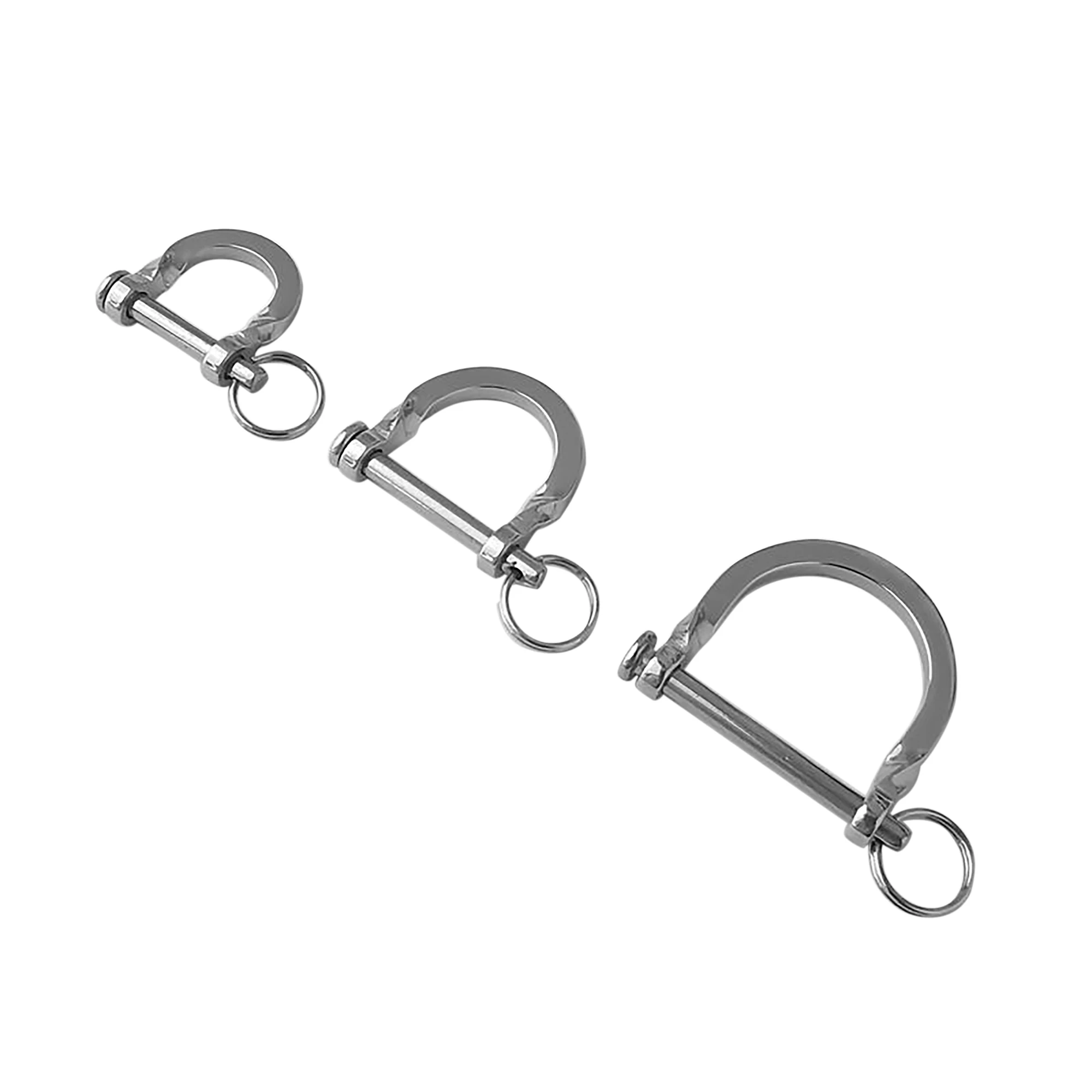 unique design 3 sizes mirror polished 304 stainless steel pin lock bow U Shackle safety Joint Connector FOB KeyChains car key