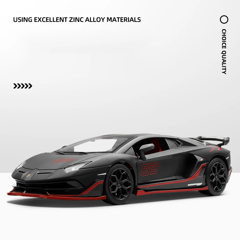 1:24 Lamborghini Aventado SVJ63 Supercar Alloy Die Cast Toy Car Model Sound and LightToy Collectibles Birthday gift