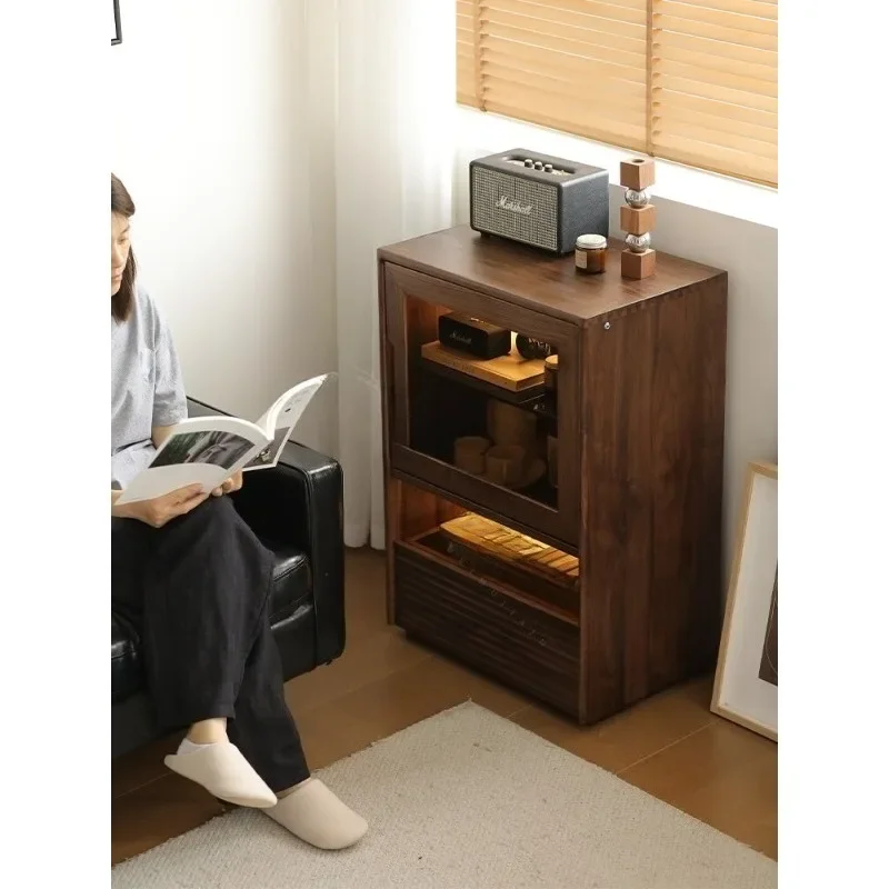 

All solid wood wine cabinet North American black walnut dining side cabinet Small apartment living room bedroom locker sofa