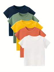 Boys Solid Color Leisure Sports T-shirts - Soft 100% Cotton, Breathable & Durable, Quick-Drying Summer Outdoor Clothing for Ever