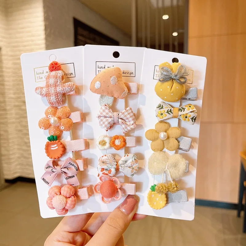 

Korean Style Sweet Pink Cartoon Flower Bow Hair Clips Set 6PCS Toddler Girls Cute Non-Damaging Soft Barrettes Daily Wear Gift