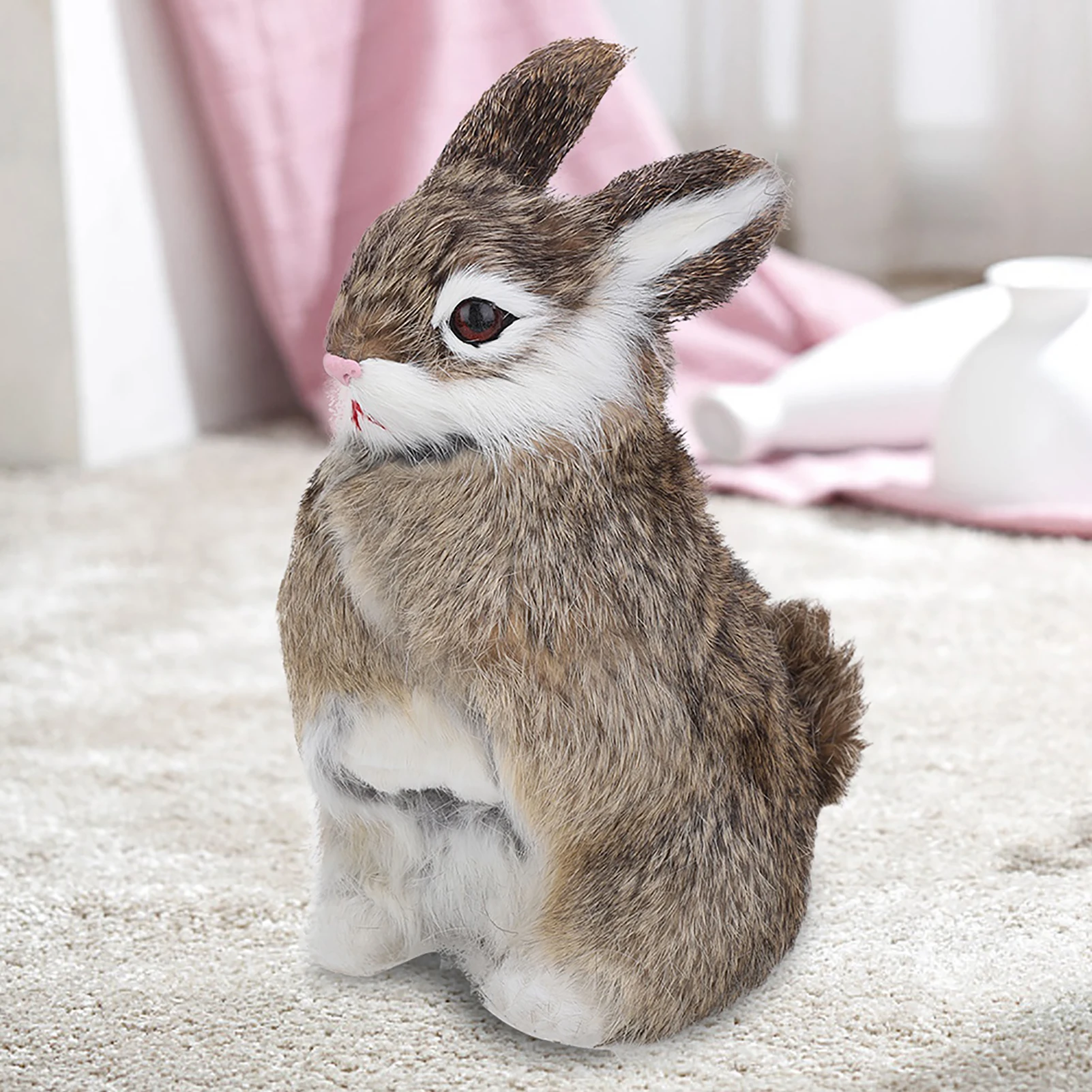 Cute Lifelike Bunny Plush Statue Simulation Rabbit Animal Toy Model Easter Festival Home DIY Decorative Ornaments