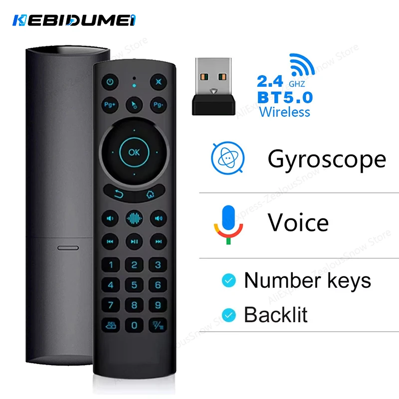 KEBIDUMEI G20S PRO Air Mouse mit Hintergrundbeleuchtung 2,4G BT Kabellose Gyroskop-Smart-Fernbedienung mit Sprachsteuerung und IR-Lernfunktion für Android TV