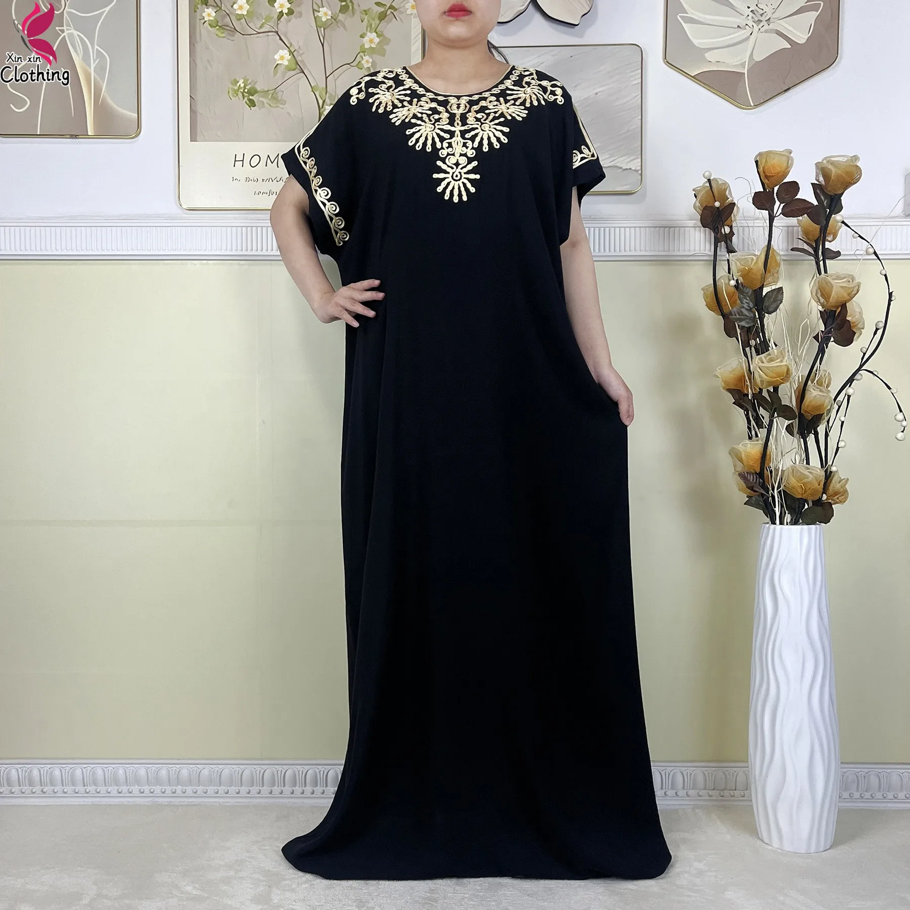 Neue Baumwolle Abaya Dubai Dame Maxi Robe Stickerei Lose Türkei Kaftan Islamische Kleidung Muslimischen Afrikanischen Für Frauen Kleid Mit Schal