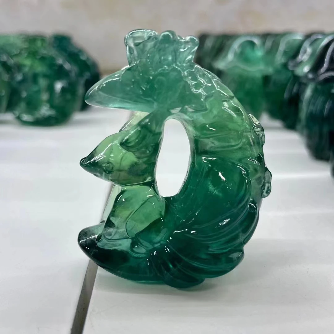 6cm Natural Green Fluorite Nine-Tailed Fox Hand Carved Crystal Polished Quartz Healing Stones Gemstones For Home DIY Decorations