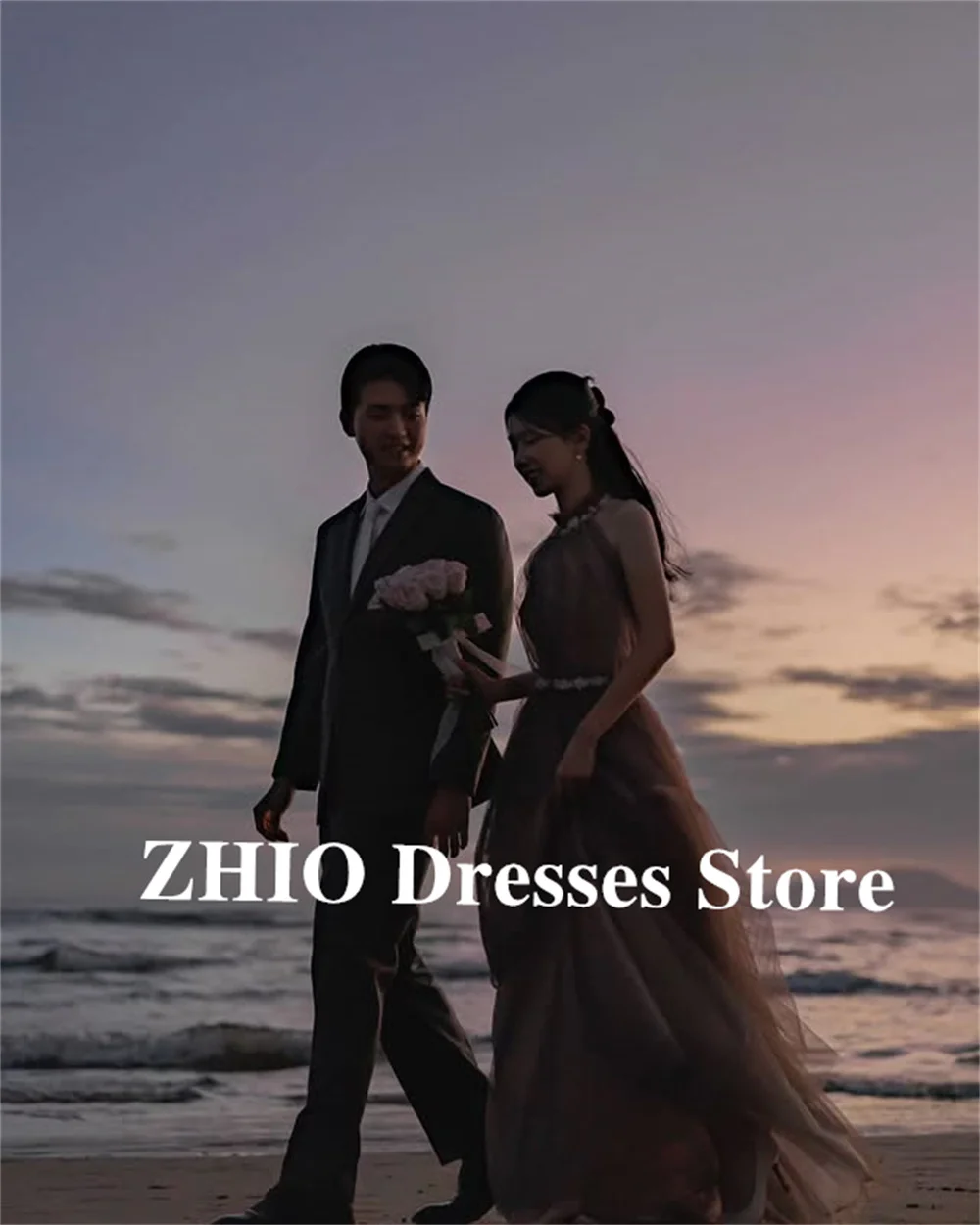 ZHIO الجنية الأرجواني المغبر الرسن فساتين لحضور الحفلات الموسيقية كوريا التقطت الصور الطيات ألف خط رداء حفلات الزفاف طول الأرض الديكور حسب الطلب