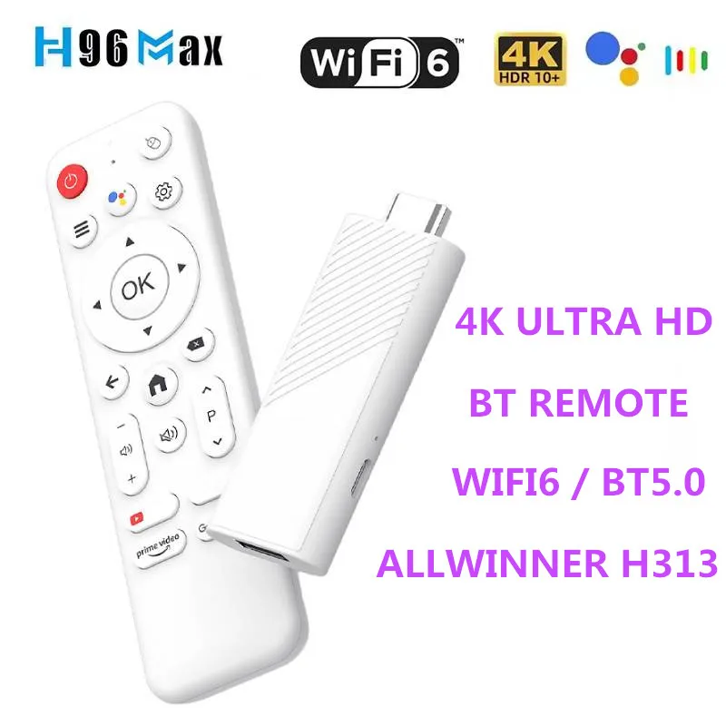 H96Max 2+16G H313 Smart TV Stick Android 10.0 3D 4K UHD Support WiFi6 & BT5.0 Media Player Google TV Receiver Set Top Box