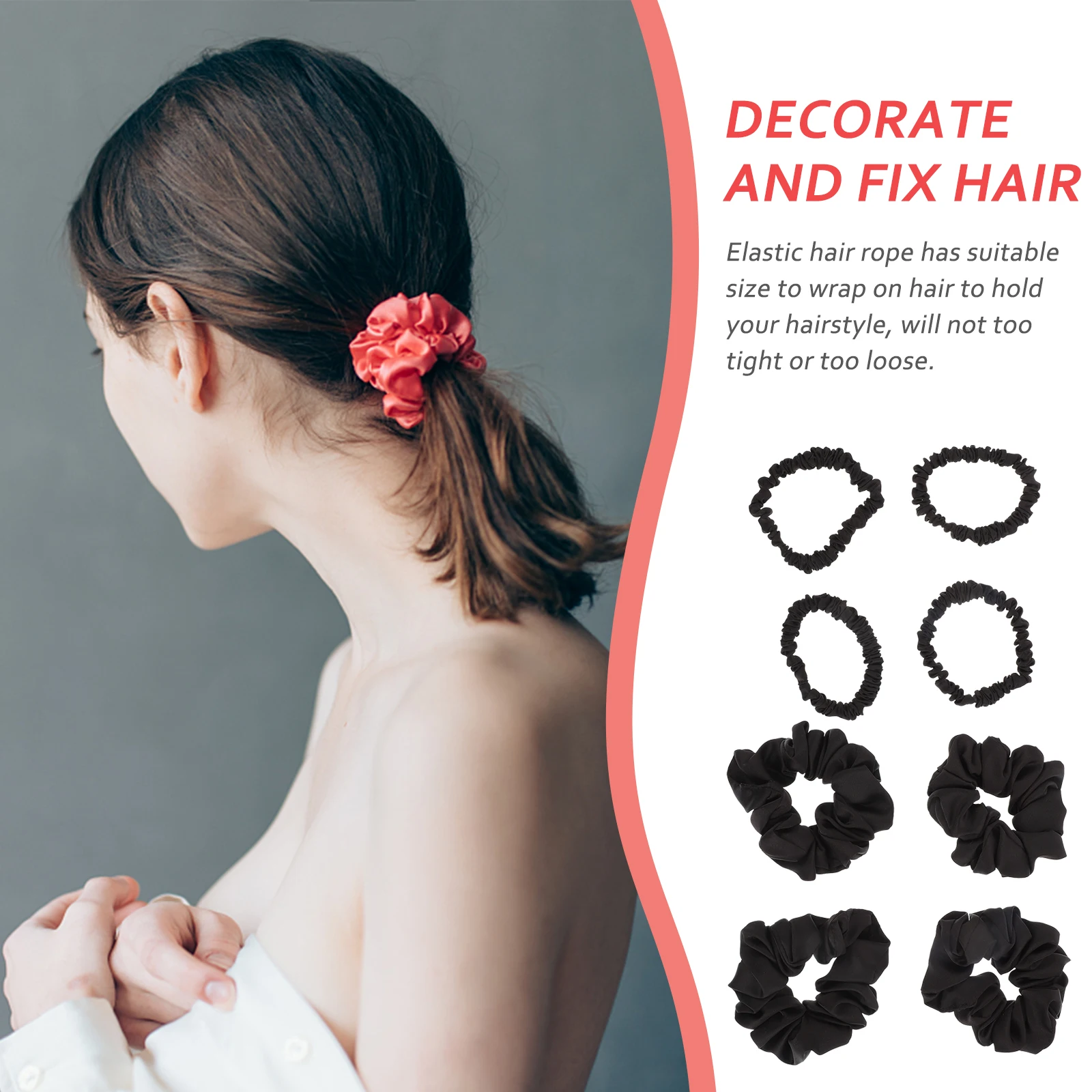 

8pcs Silk Scrunchy Ponytail Holder Satin Rings Elastic Hair Bands For Styling Bun Fine Hair Ties Soft Scrunchies
