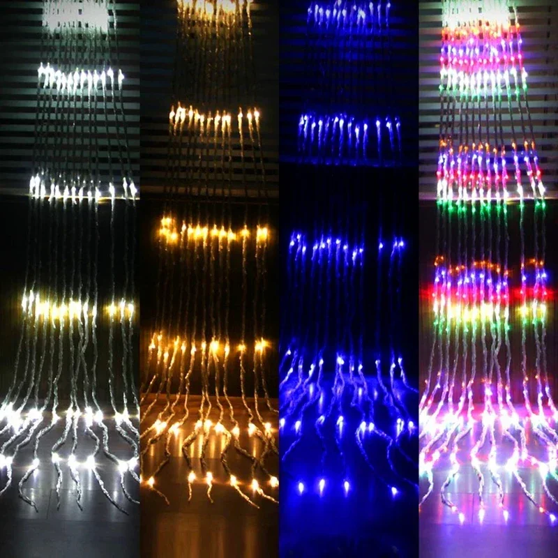 LED 3X3M 320LED Waterfall Curtain Icicle String Light Outdoor Meteor Shower Rain String Garland Wedding Party Background Lights