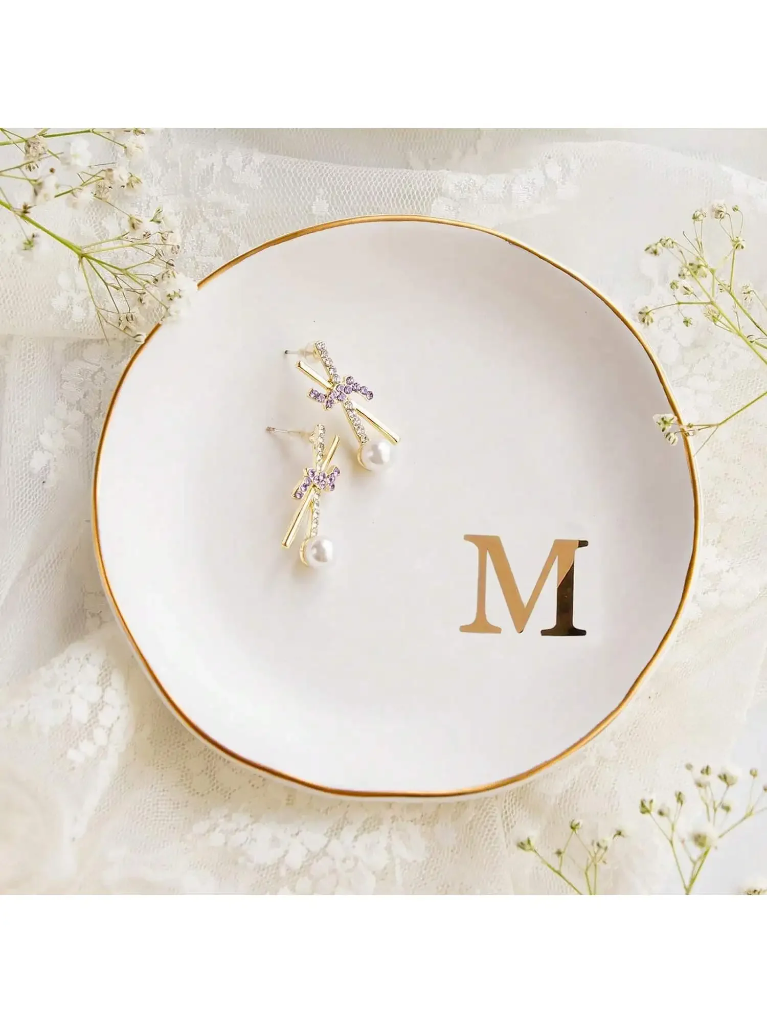 26 Initial Letter Ring Dish Jewelry Tray Wedding Souvenir Engagement Gifts for Women Friends Sister Ceramic Plates New 2025