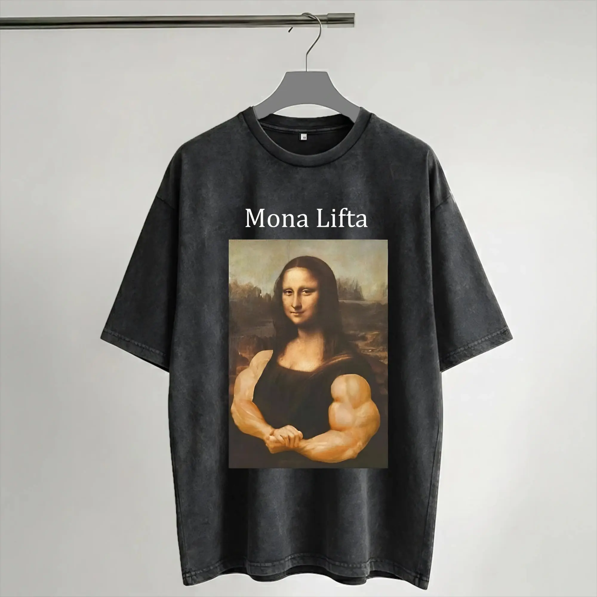 La Gioconda Mona Lisa Gym Lover T Shirts Hip Hop Washed Cotton Harajuku T-Shirts  Vintage for Men Women Streetwear Summer Tees