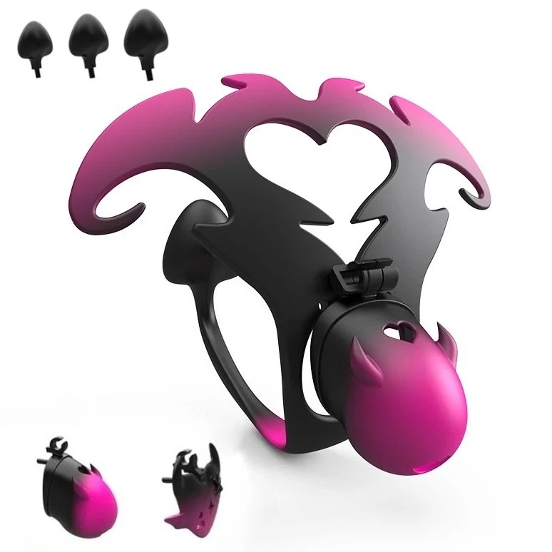 Devil's Heart Chastity Cage Sissy Gay Male SM CB Lock Bondage Cock Cage SM Adjustable Chastity Device Anal Plug Adult Sex Toys