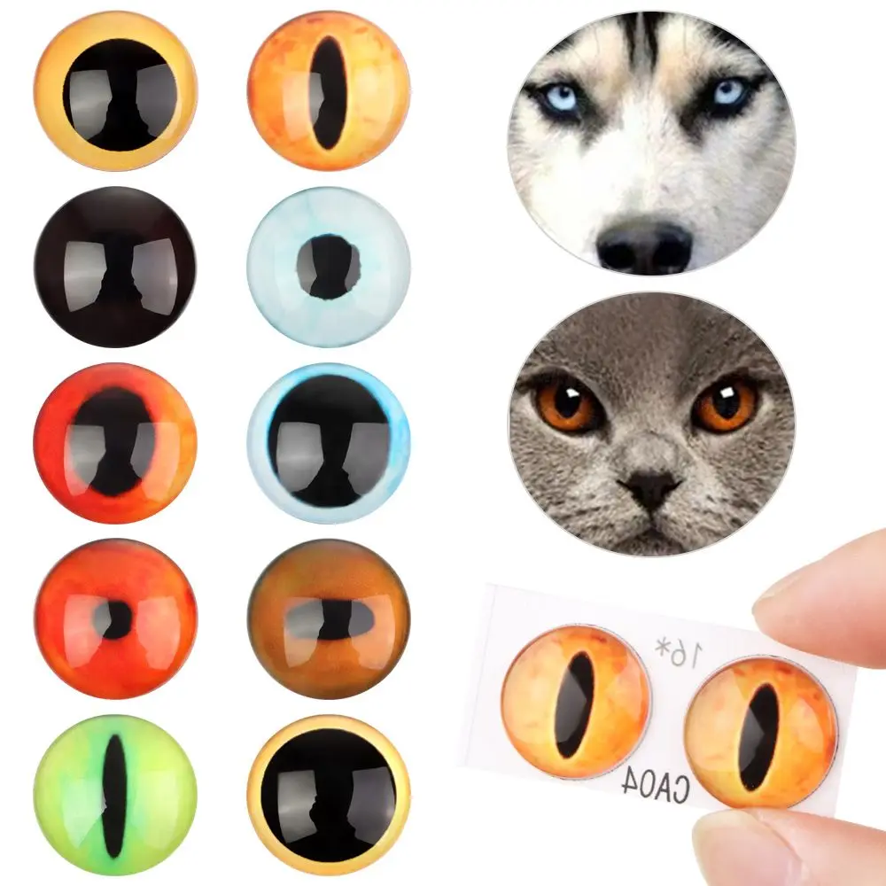 2PCS 16mm Glass Eye Simulation Animal DIY Cat Pet Dog Time Gem Twist Stick Wool Felt Accessories Handmade Doll Eyes Doll Toy