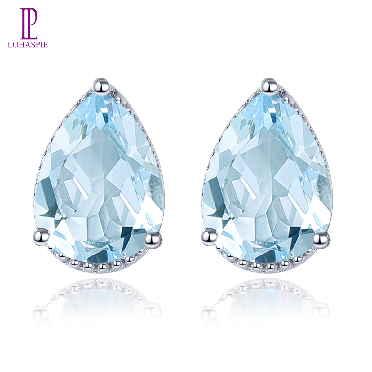 

Lohaspie Natural Aquamarine Real 14K White Gold Stud Earring 1.5 Carats Genuine Gemstone Women Classic Exquisite Fine Jewelrys